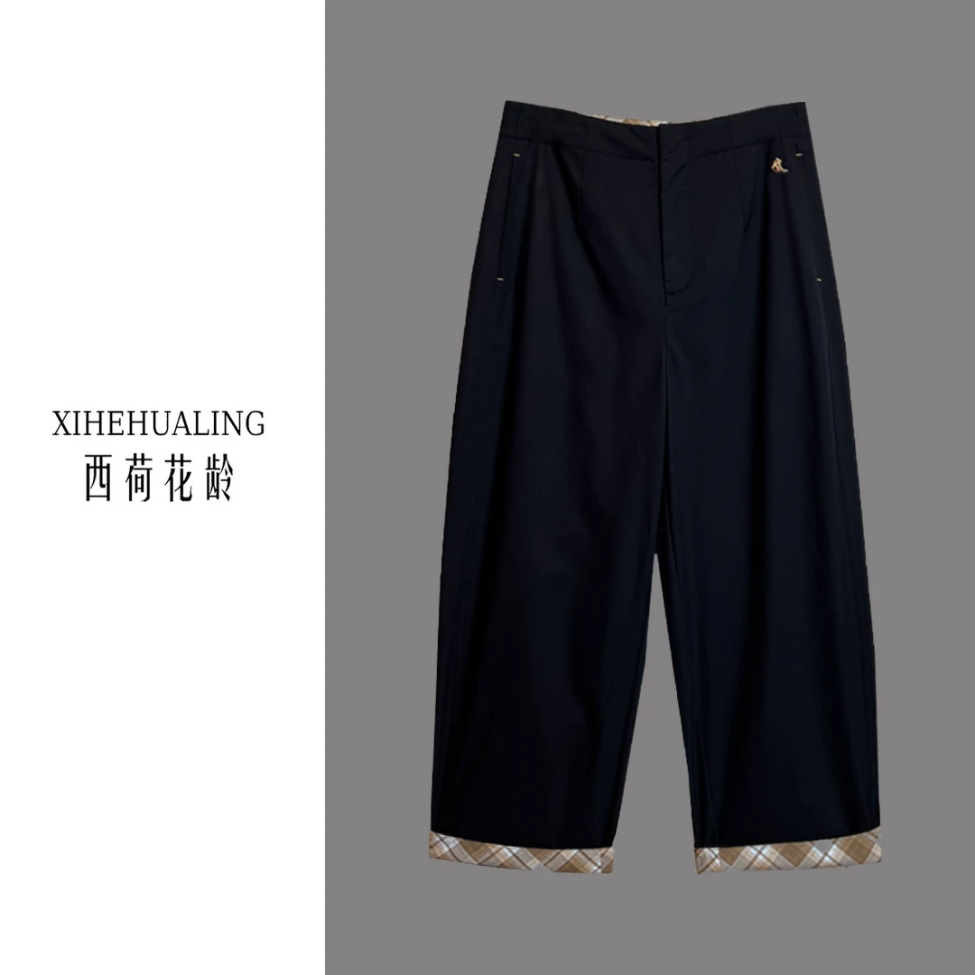 【西荷花龄高定】高腰显瘦时尚百搭山本刺绣休闲九分阔腿裤25026