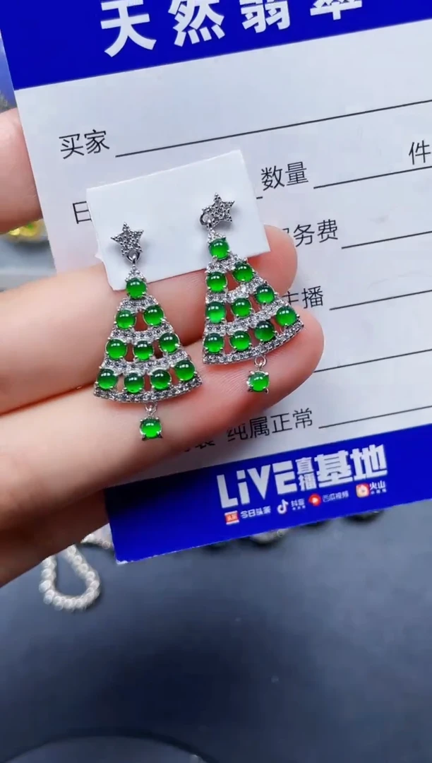 银S925镶嵌翡翠耳饰182