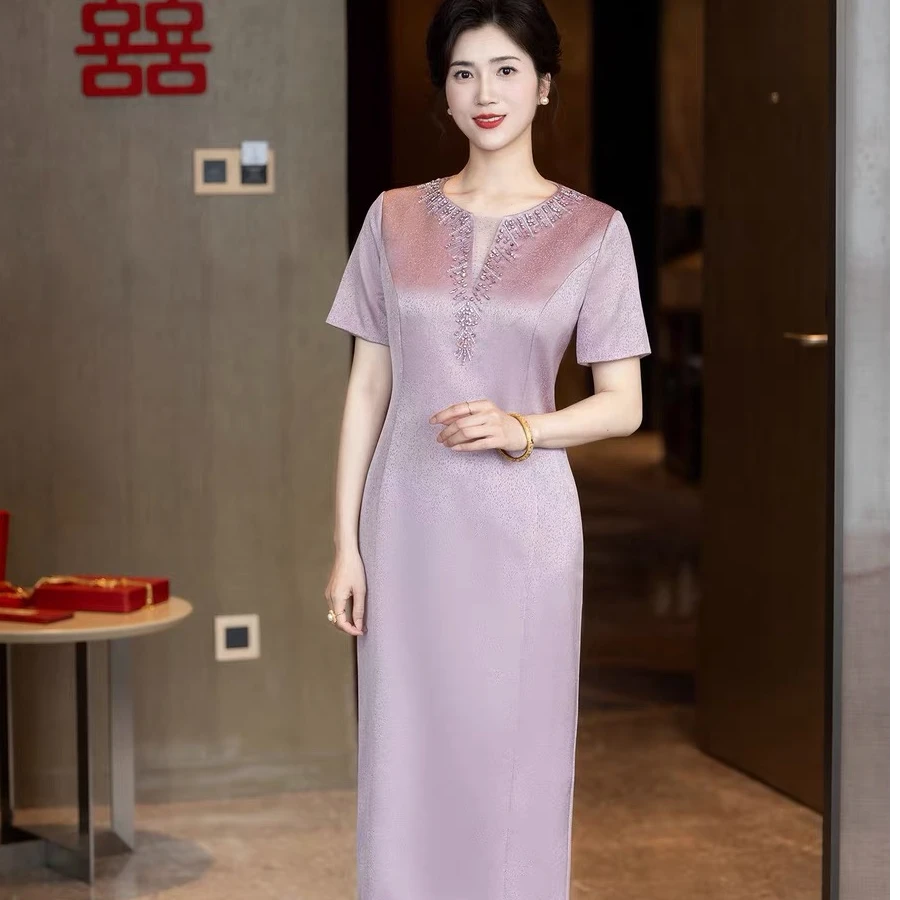 粉色喜婆婆婚宴装高级感高贵年轻高端大气妈妈结婚礼服平时可穿