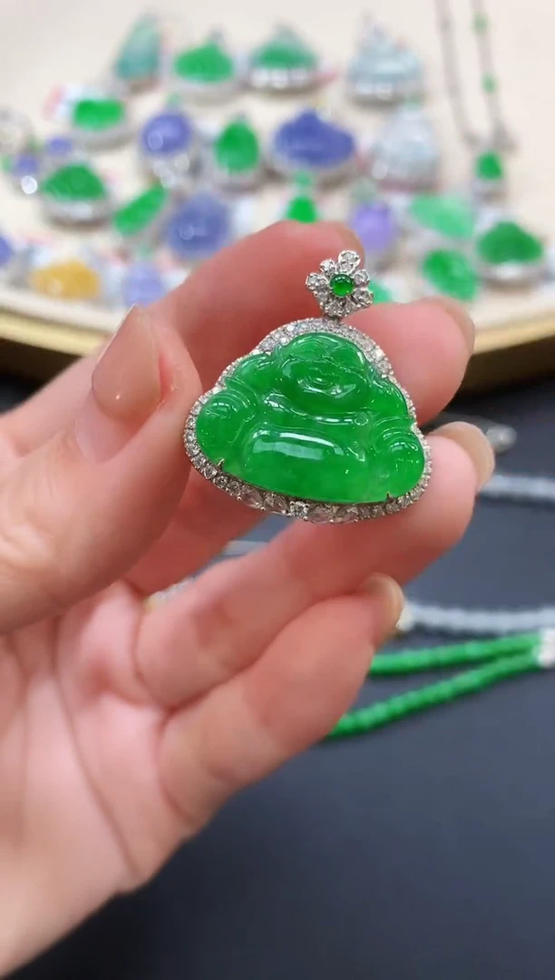 翡翠18K金镶嵌吊坠(不含链)佛公|15000