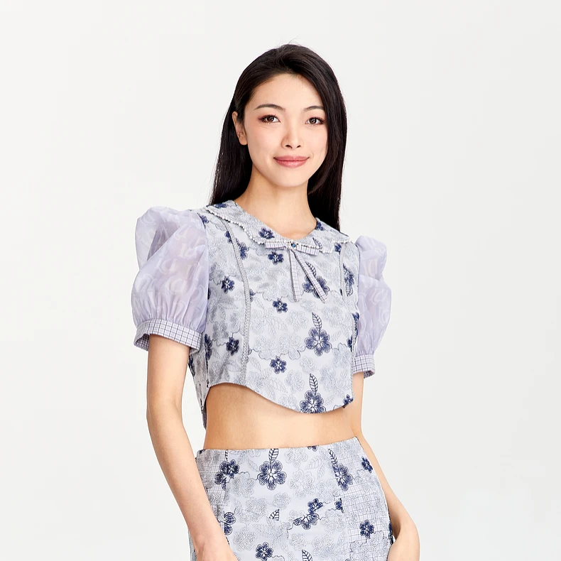 【千颂妮专享】LULUALWAYS夏季新款提花泡泡袖短袖T恤LOB2032