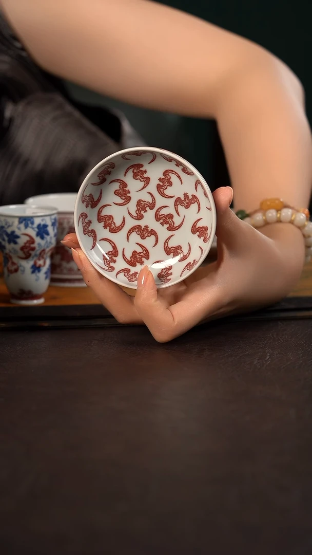 贵红窑釉里红百福普洱杯