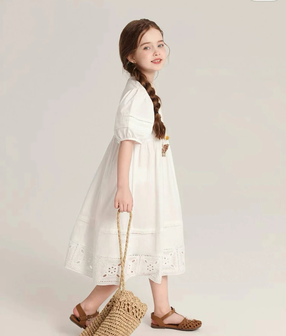 女童2025夏季新品中大童女孩洋气长款气质纯棉连衣裙  C101