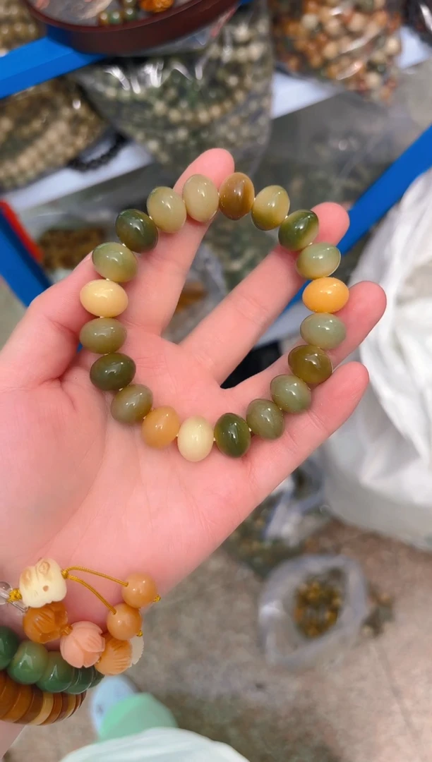 菩提根/象牙果吊坠绿色多宝算盘单圈手串