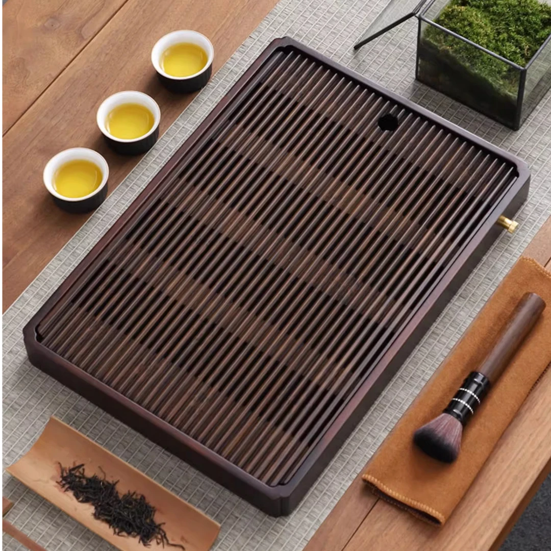 竹制胡桃色储排双用简约日式家用茶盘茶海功夫茶具长方形沥水