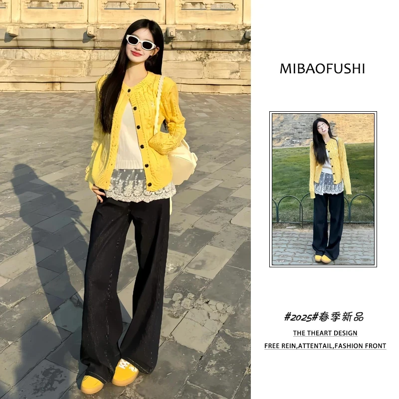 麻花针织假两件开衫女2025春季时尚复古绞花显瘦毛衣针织衫外套