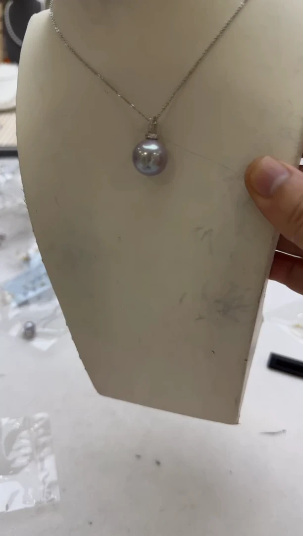 淡水珍珠银S925镶嵌吊坠(赠链)13-14mm 紫万能扣