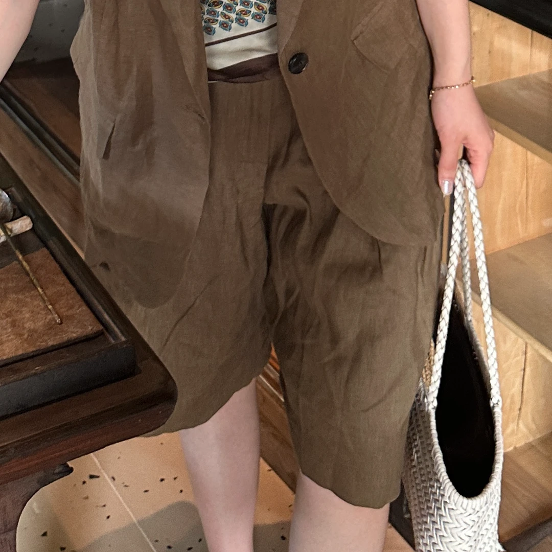 （亚麻100%）2025夏季新款 显瘦休闲薄款西装裤轻奢高级感短裤