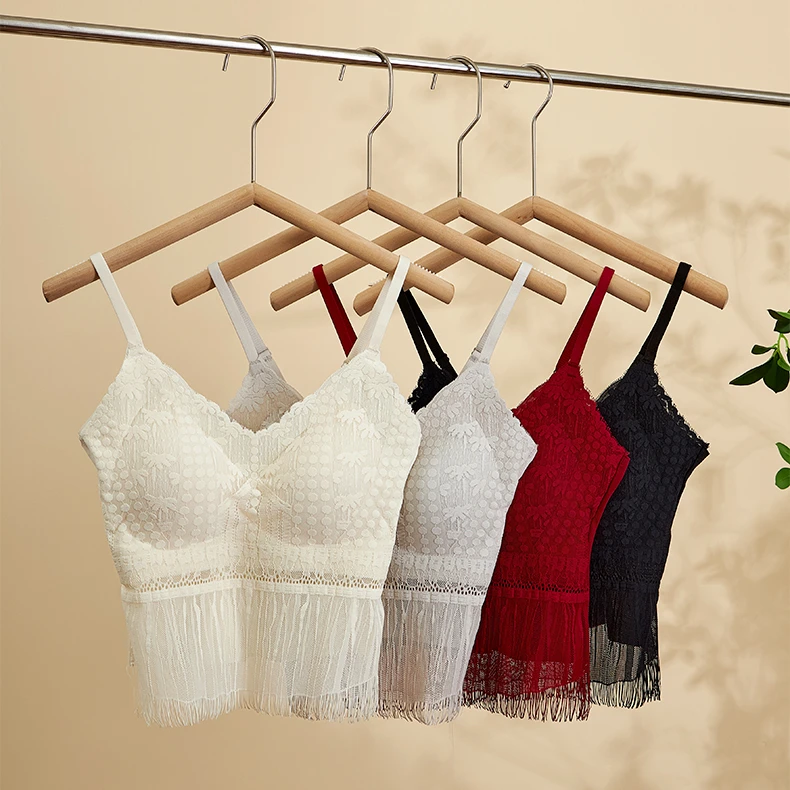 法式通勤浪漫流苏蕾丝背心细肩带美背女士打底外穿吊带小背心