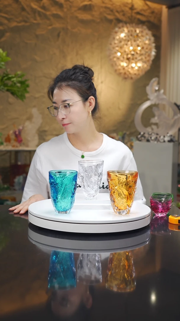 琉璃手工艺品女*花设计款水杯三只（拍二发三）