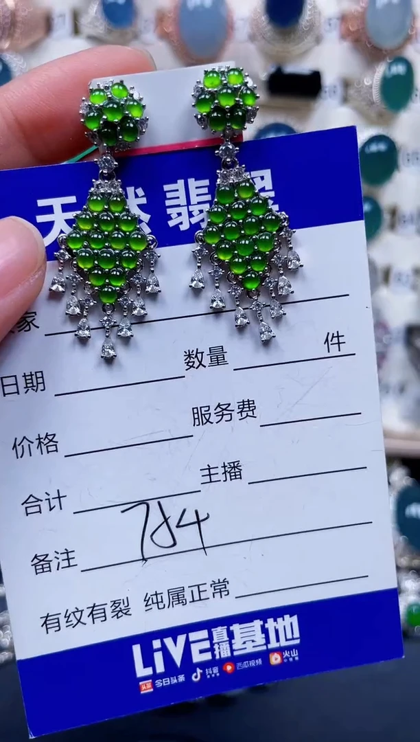 银S925镶嵌翡翠耳饰754