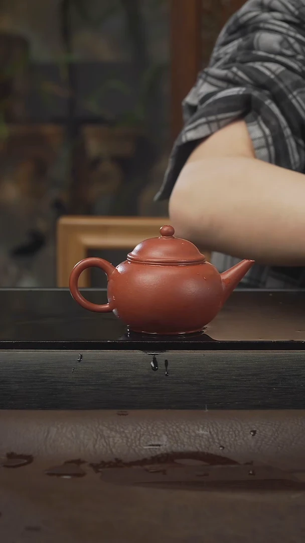 茶壶紫砂朱泥，水平，140cc