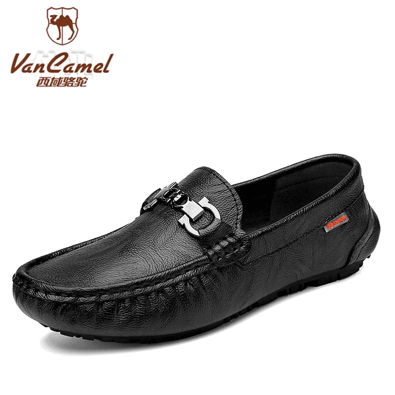 西域骆驼豆豆鞋男款真皮夏季镂空透气凉皮鞋软底软面一脚蹬懒人豆