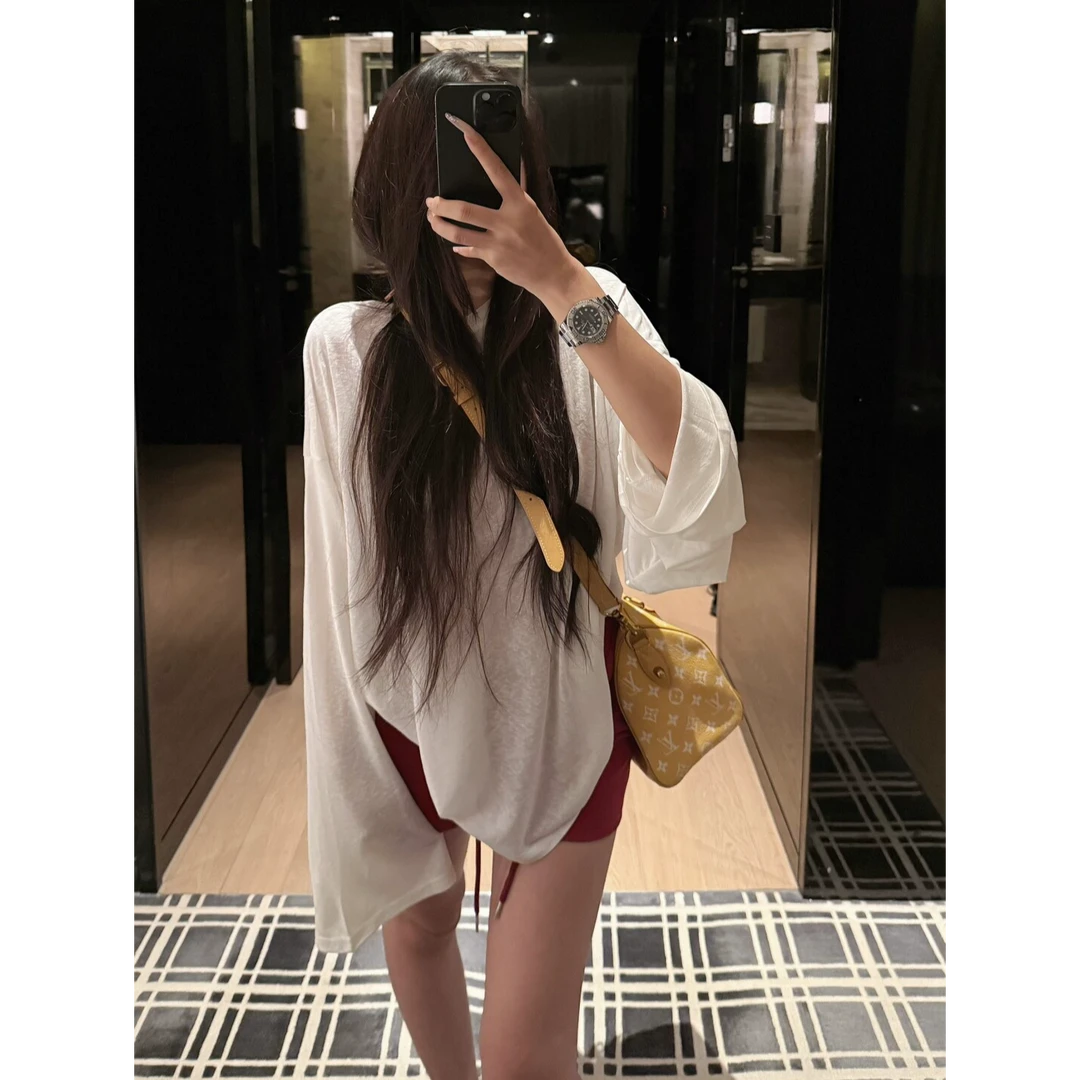 很凉很凉的长袖薄款防晒罩衫T恤女慵懒感圆领宽松显瘦百搭上衣