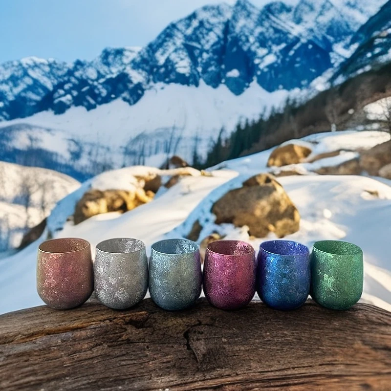 凡晋240ml彩色单色大冰花纯钛鹅蛋杯简约主人杯手工