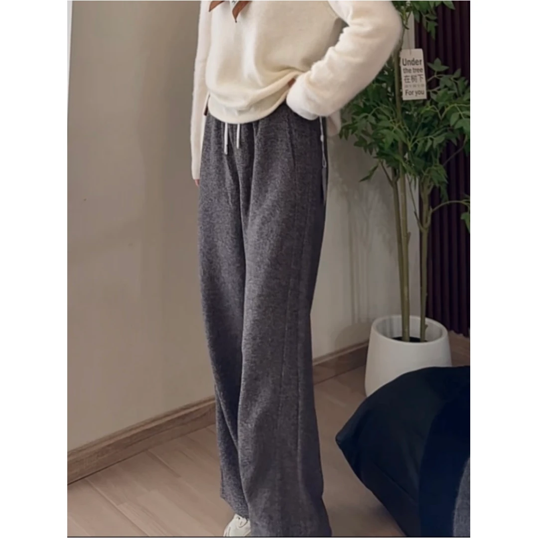 「雪花裤」秋冬羊毛醋酸松紧腰系带直筒裤加厚宽松瘦Q0462