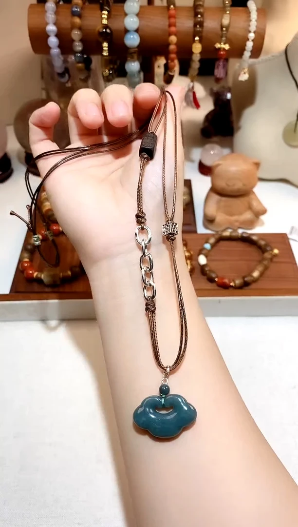 颈饰未镶嵌翡翠蓝水如意锁项链 多样性发一