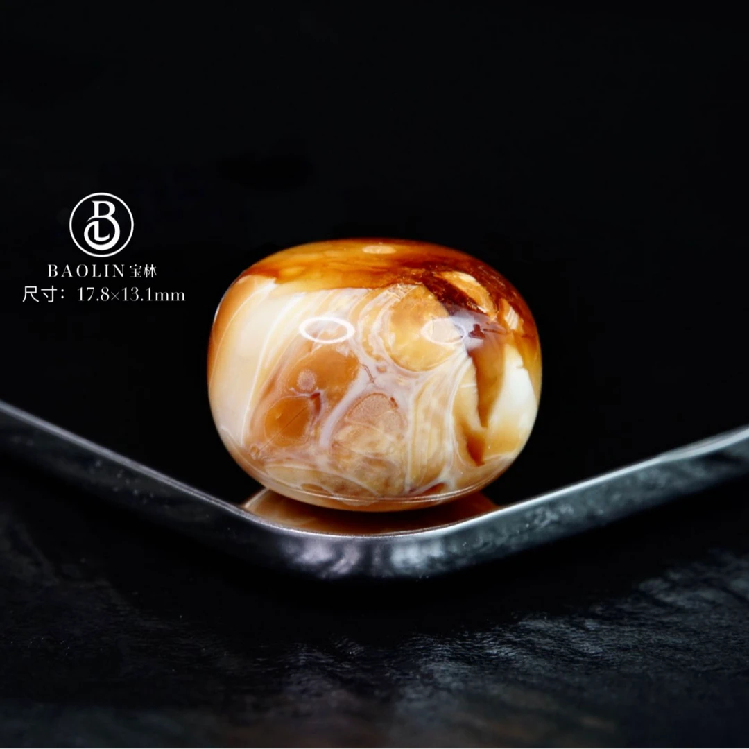 17.8mm沁彩妖花精工老型墩子 天然琥珀蜜蜡文玩配饰 一物一拍