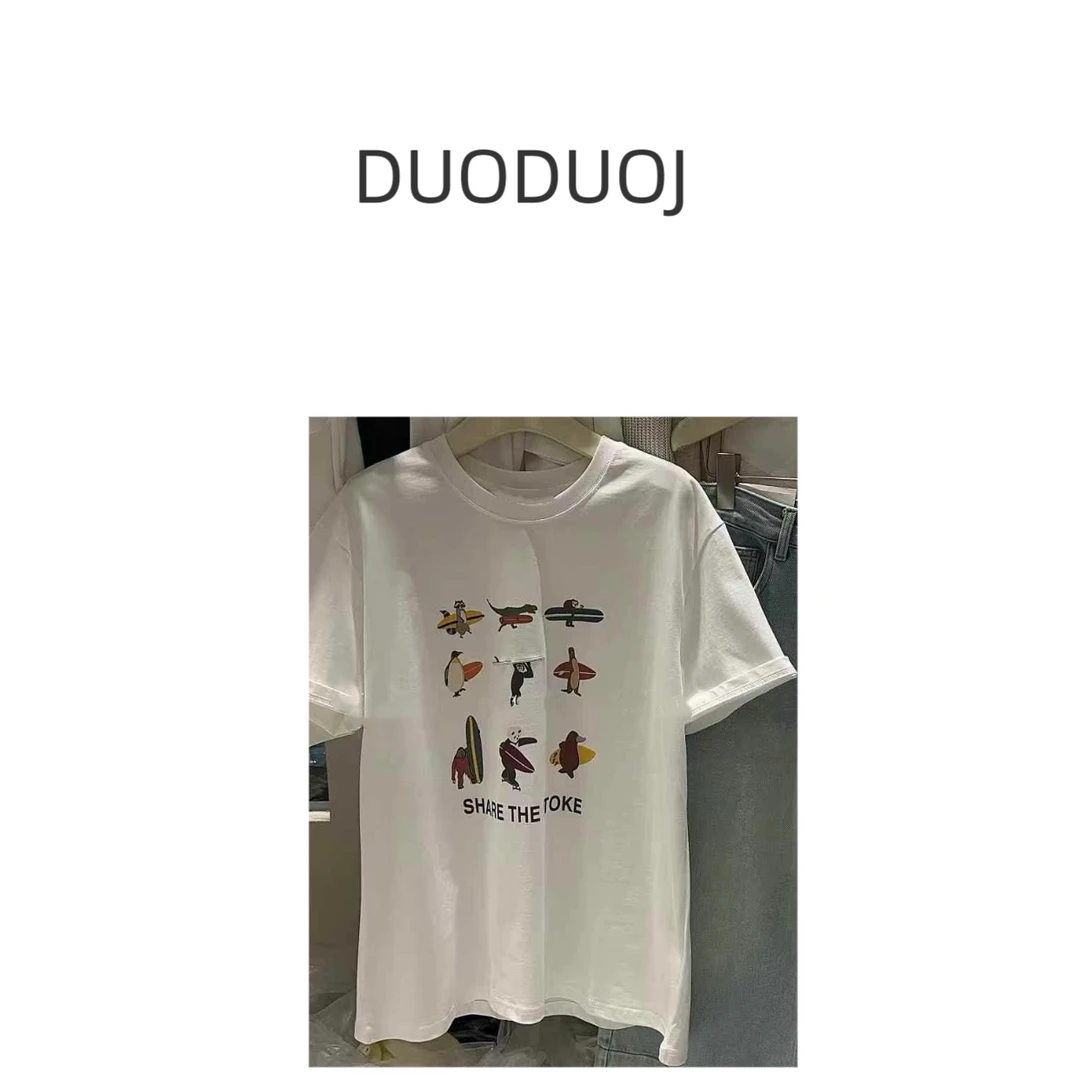 【DuoDuoJ】【九个动物】春款韩版休闲百搭设计师圆领半袖T恤短袖