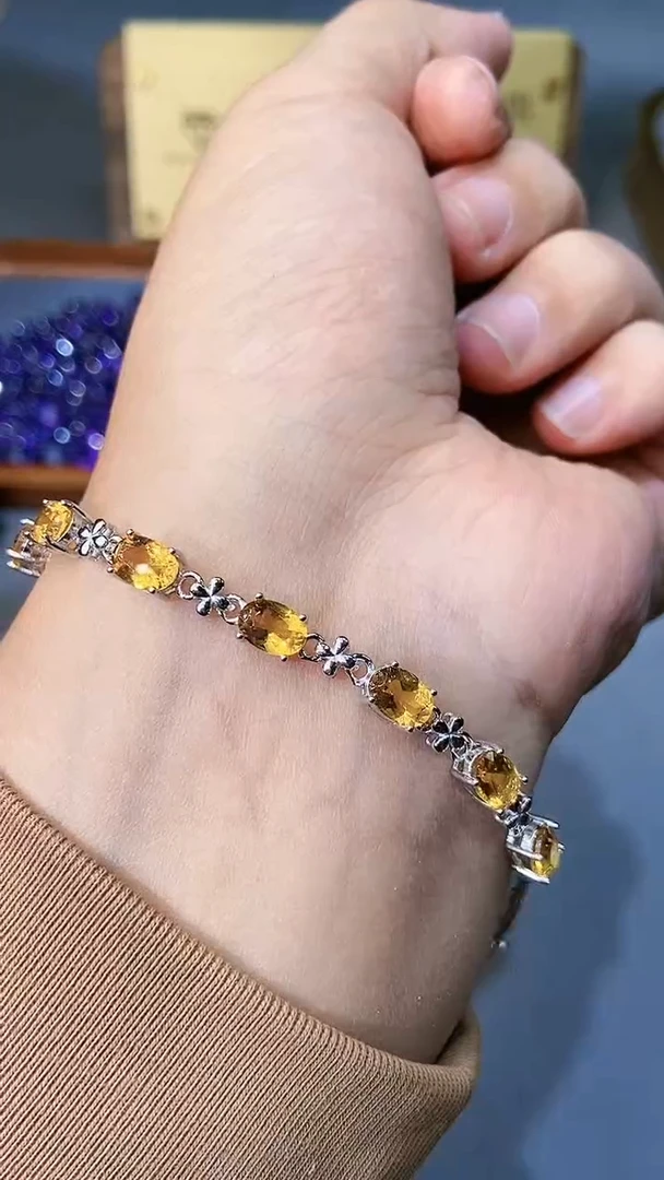 【闪购商品】黄晶手链银S925镶嵌3545