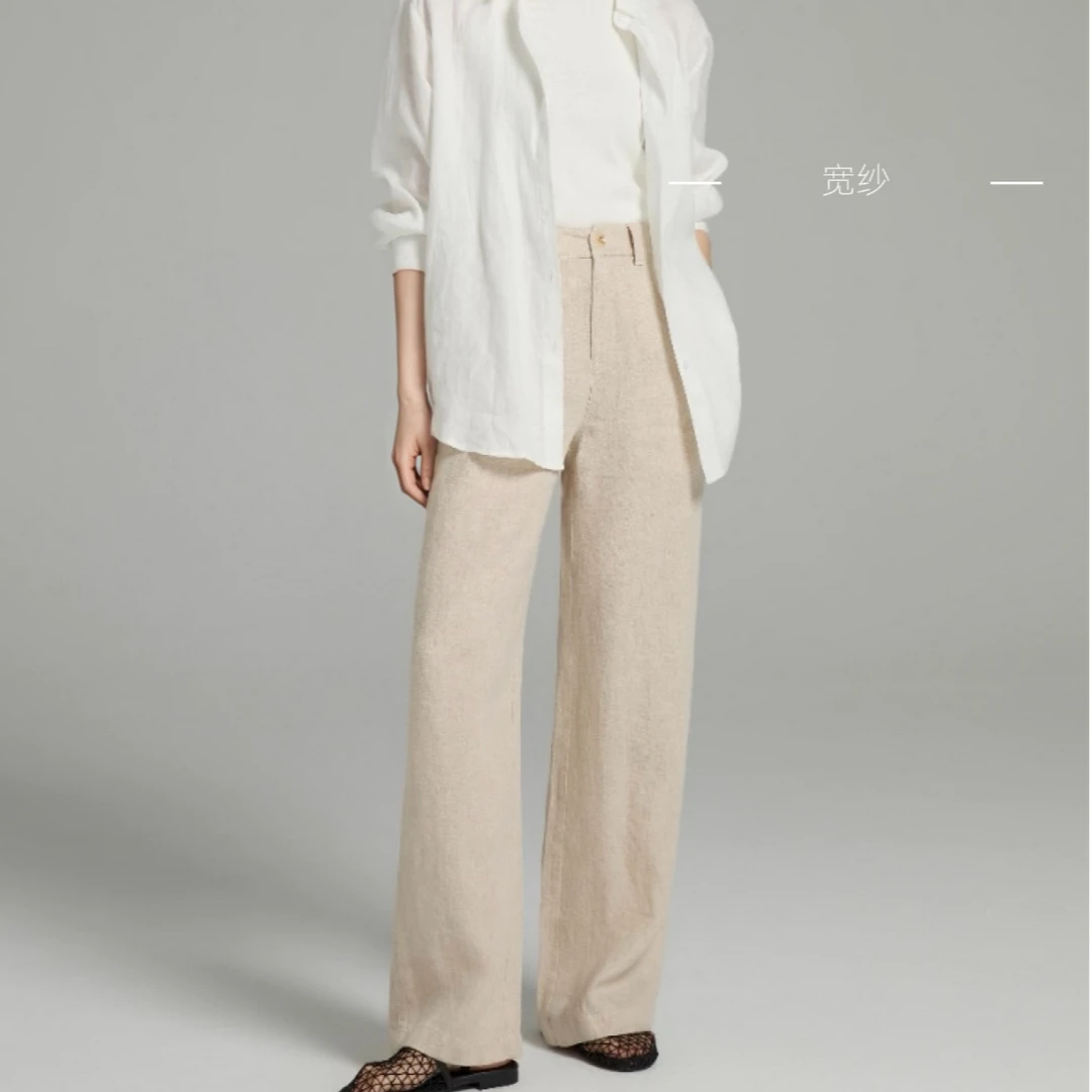 宽纱女士天然亚麻裤100%亚麻 尺码S-3XL舒适透气轻薄 天然质感