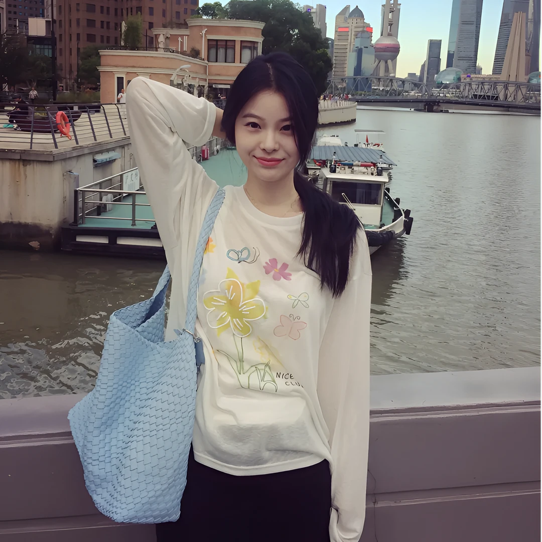 印花宽松休闲长袖T恤夏季女圆领慵懒风2025时尚薄款百搭上衣罩衫