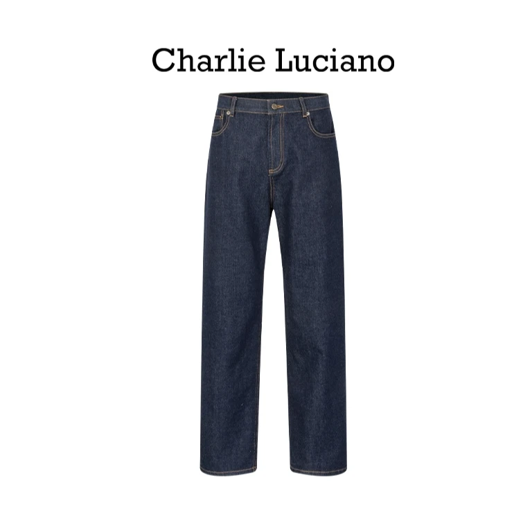 Charlie Luciano直筒原牛仔裤设计感宽松潮牌男女同款休闲长裤夏