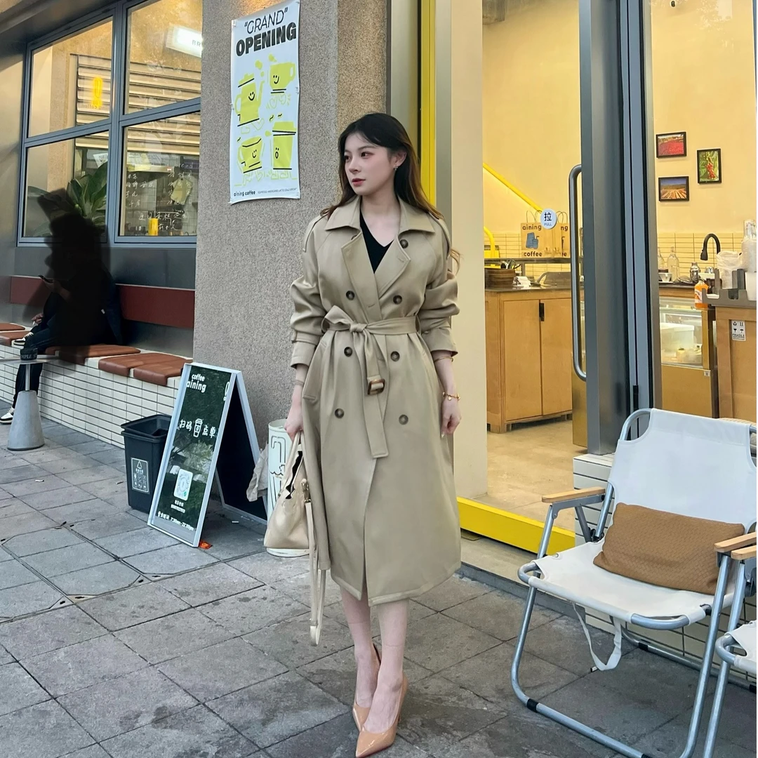 【断码清仓长款】大衣双排风肩章英伦女长款风衣长袖时尚秋季英伦风