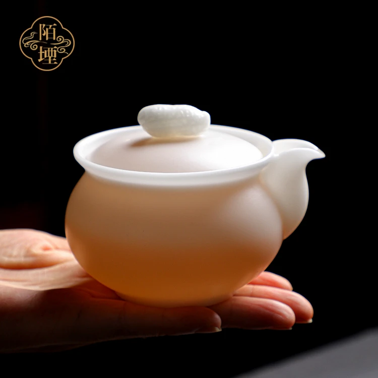 陌堙|纯手工茶壶 防烫好投茶宝瓶壶 冰种羊脂玉瓷高端茶杯手抓壶