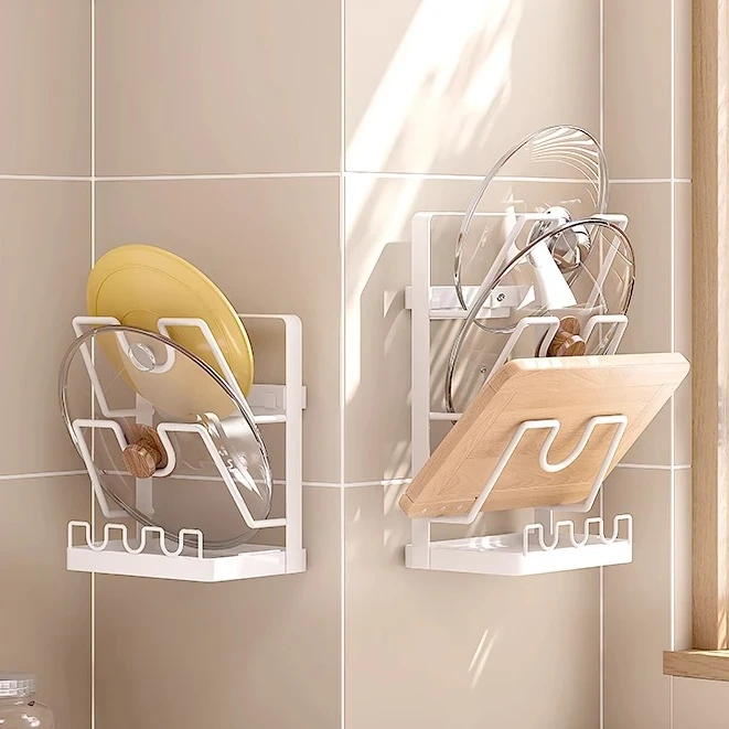 普拉伊锅盖架子免打孔厨房置物架壁挂式多功能放置器砧厨房用家用