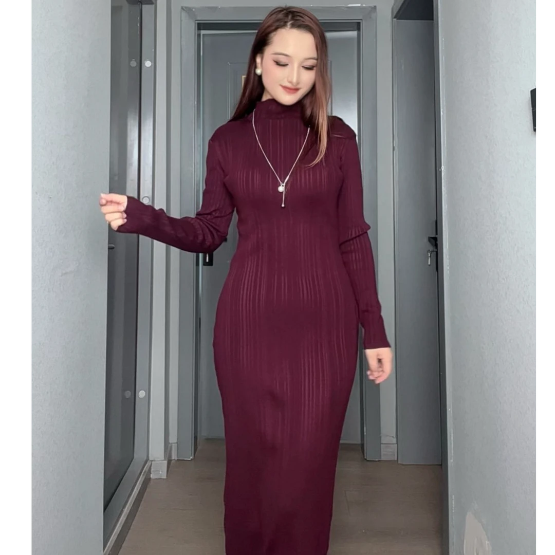 【1626】2025年新款连衣裙显瘦气质长袖网红针织时尚修身半高领