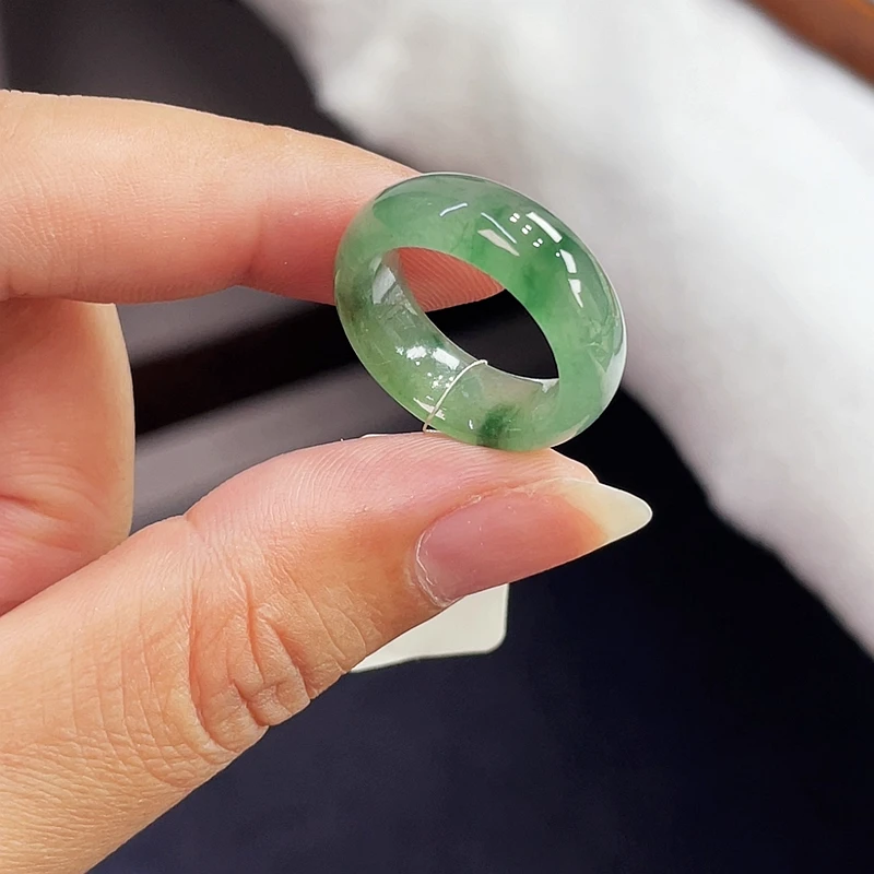 9号冰晴飘花天然A货缅甸翡翠戒指