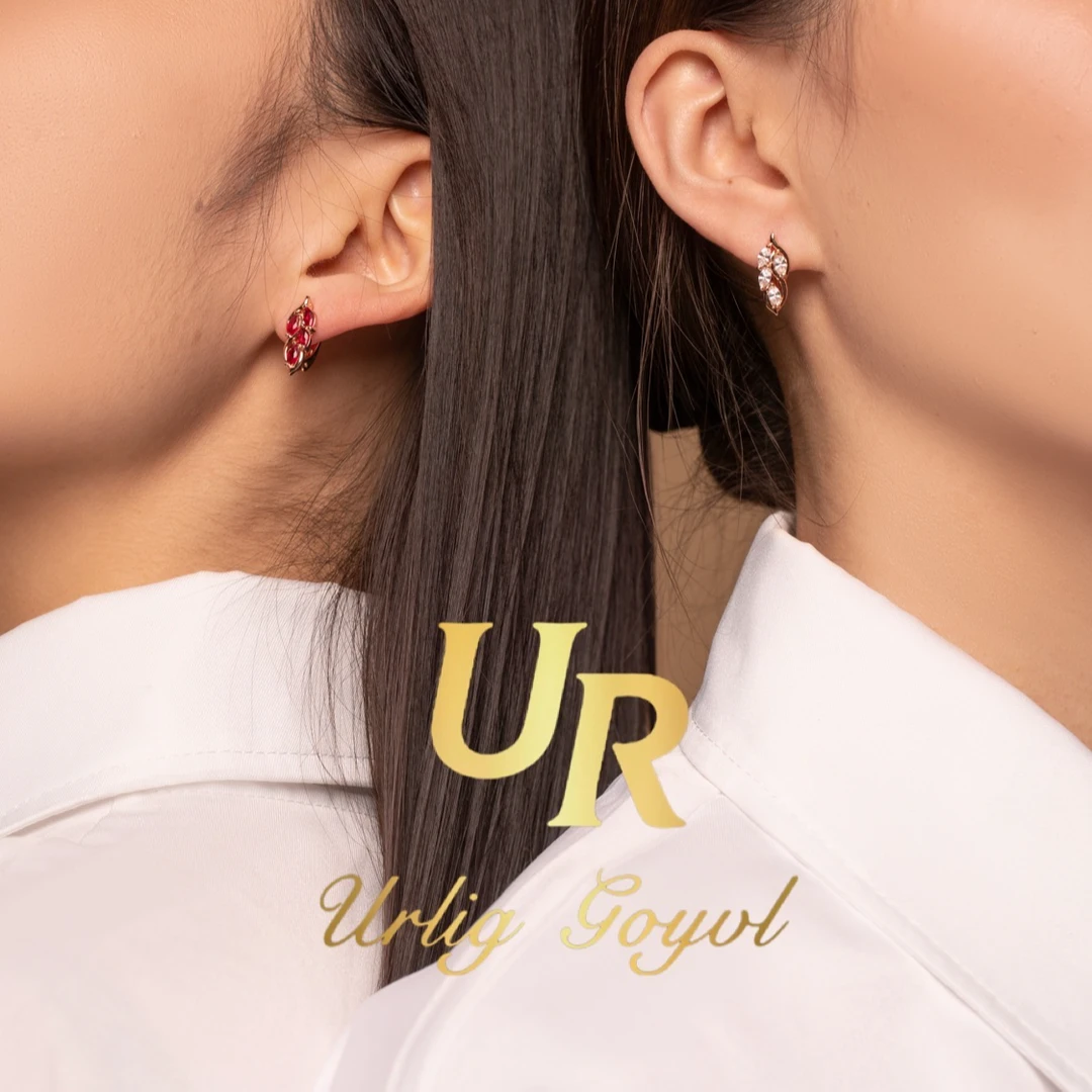 合金锆石耳饰 UR蒙古族通勤系列葡萄玫瑰金色耳环耳挂耳饰