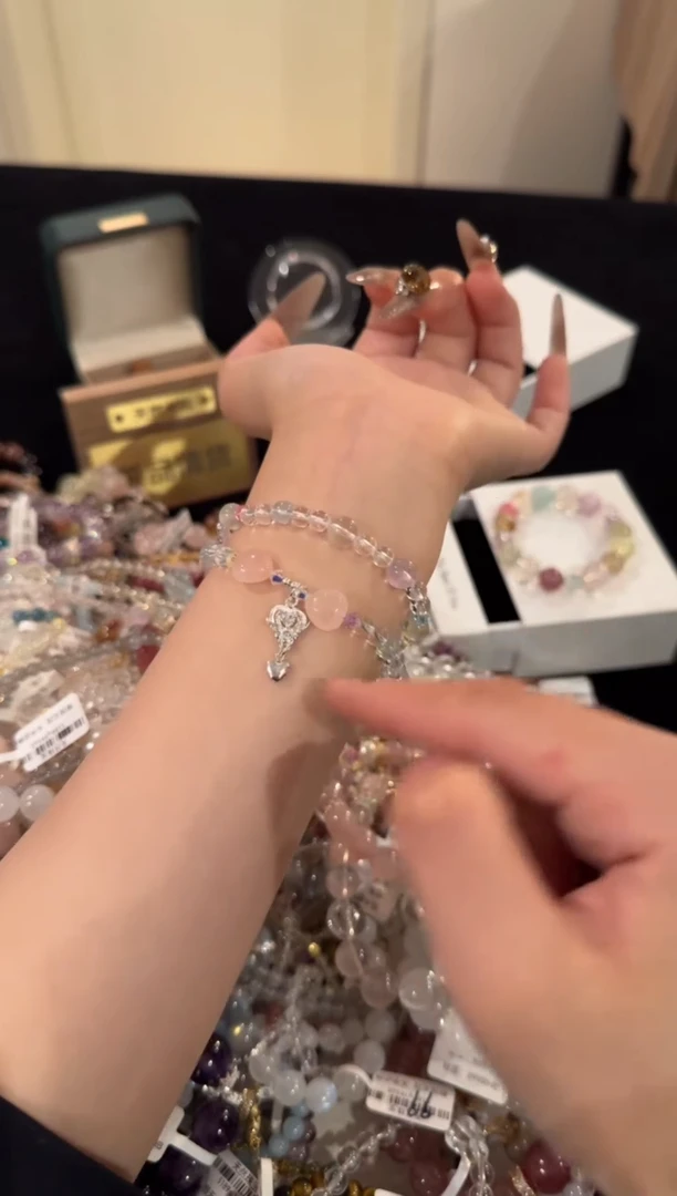 水晶手链合金白水晶双圈X1825