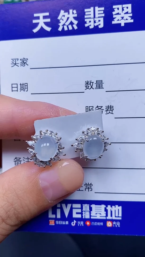银S925镶嵌翡翠耳饰142