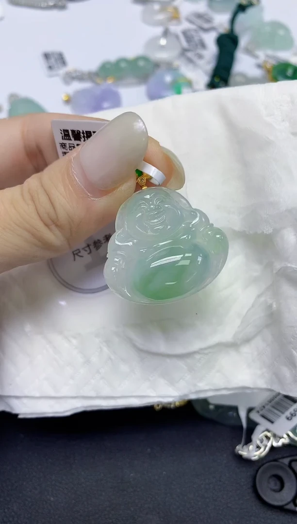 颈饰18K金镶嵌翡翠天然缅甸翡翠A货百元以上9元证书费自理