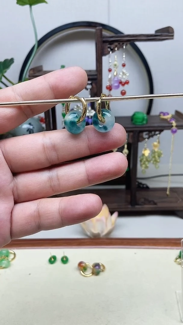 翡翠14K金镶嵌耳饰121号