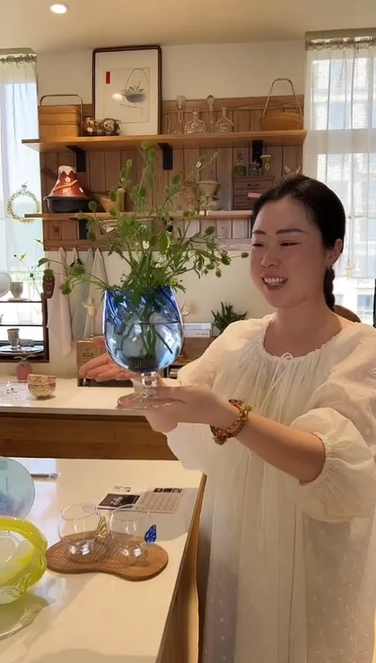 茶道摆件0000002267蓝色高脚杯大