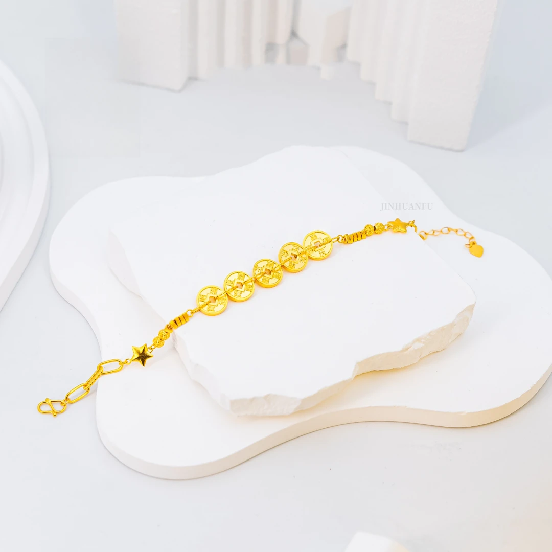 足银手链 五帝钱手链 时尚洋气  百搭轻奢 简约气质精致