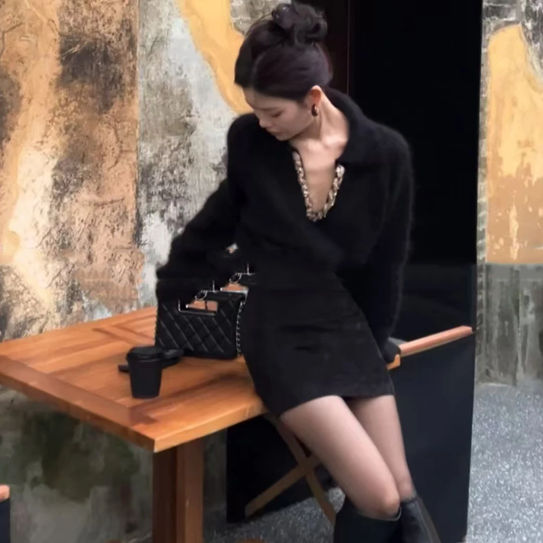 【定制款】复古好莱坞梦幻简约高定设计通勤百搭秋冬毛衣连衣裙