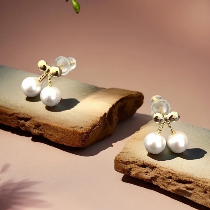 铜合金锆石耳饰 樱桃简约小清新耳钉轻奢气质两戴饰品少女小众