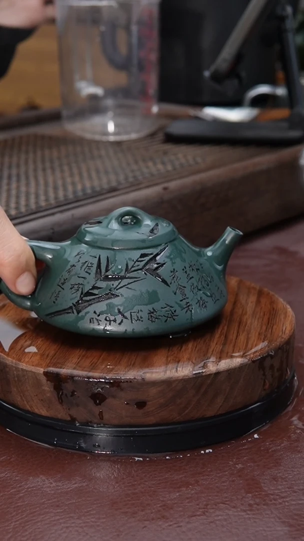 【闪购商品】紫砂茶壶绿泥刻绘子冶石瓢紫砂壶