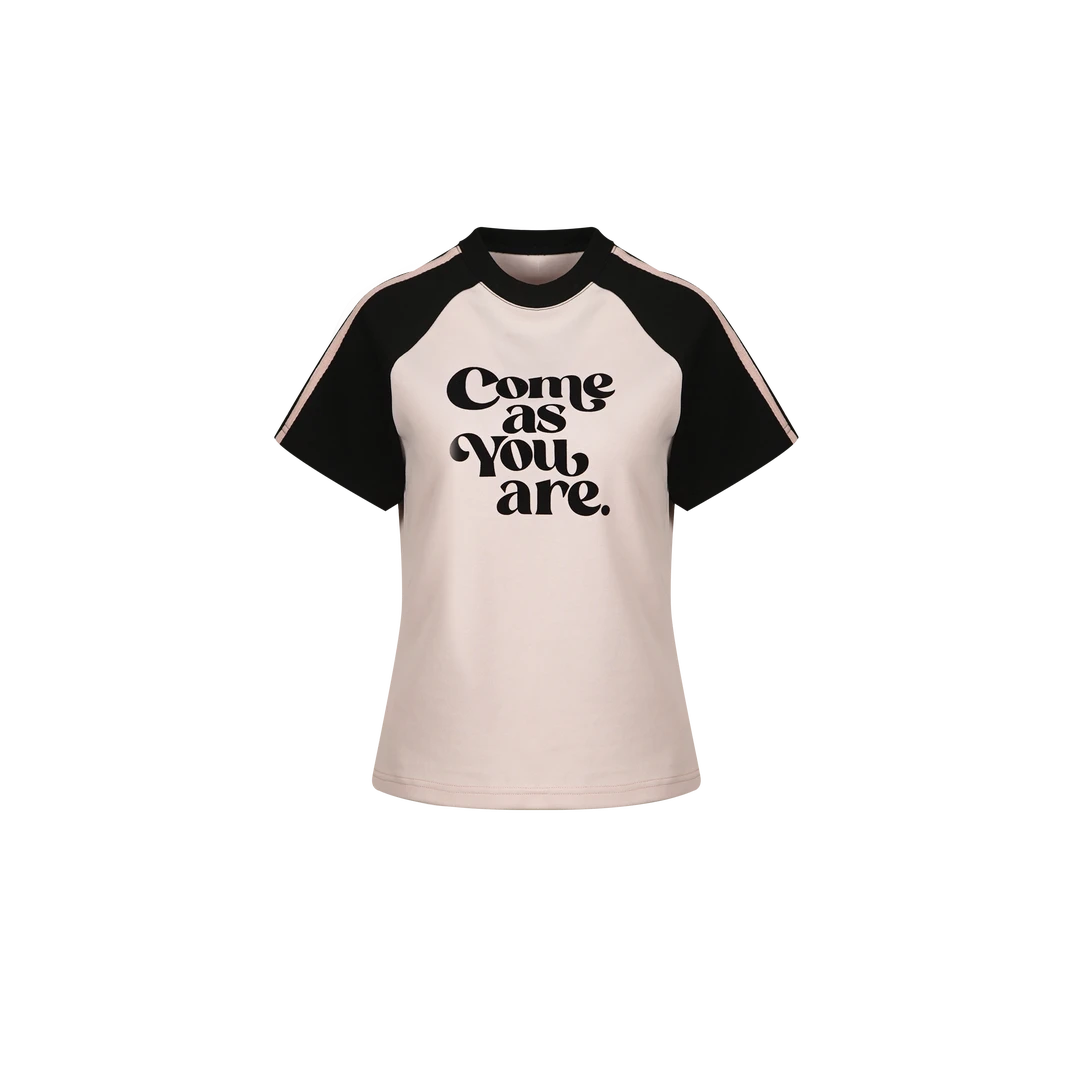 【两条杠字母T】插肩袖运动美式复古显瘦撞色印花上衣W24AA1007