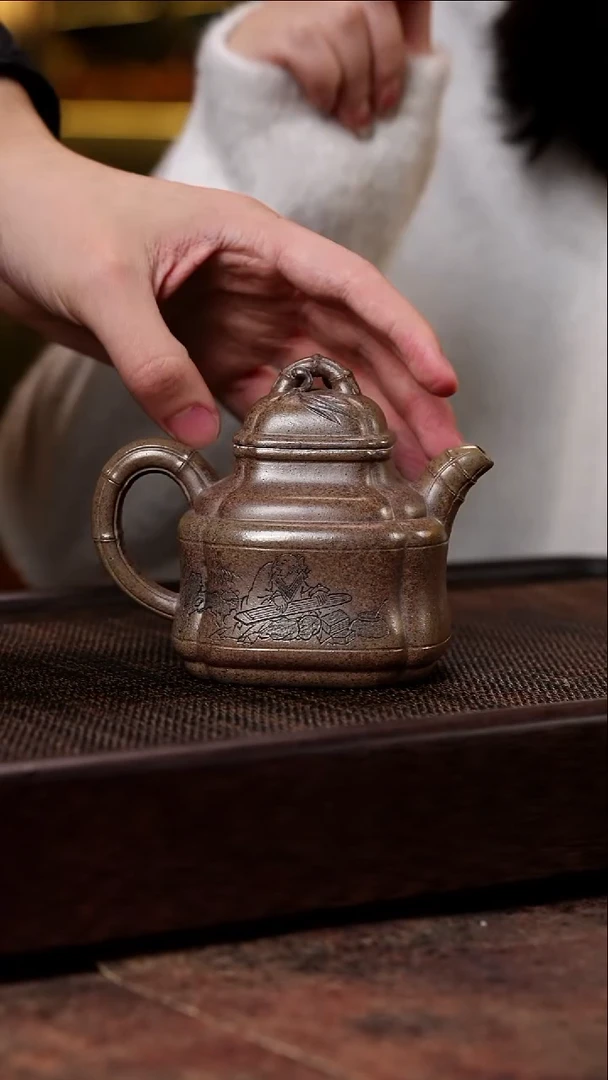 四方竹鼎 梨皮砂