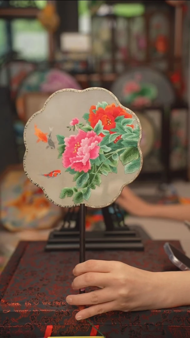 扇子团扇 绣花双面非遗