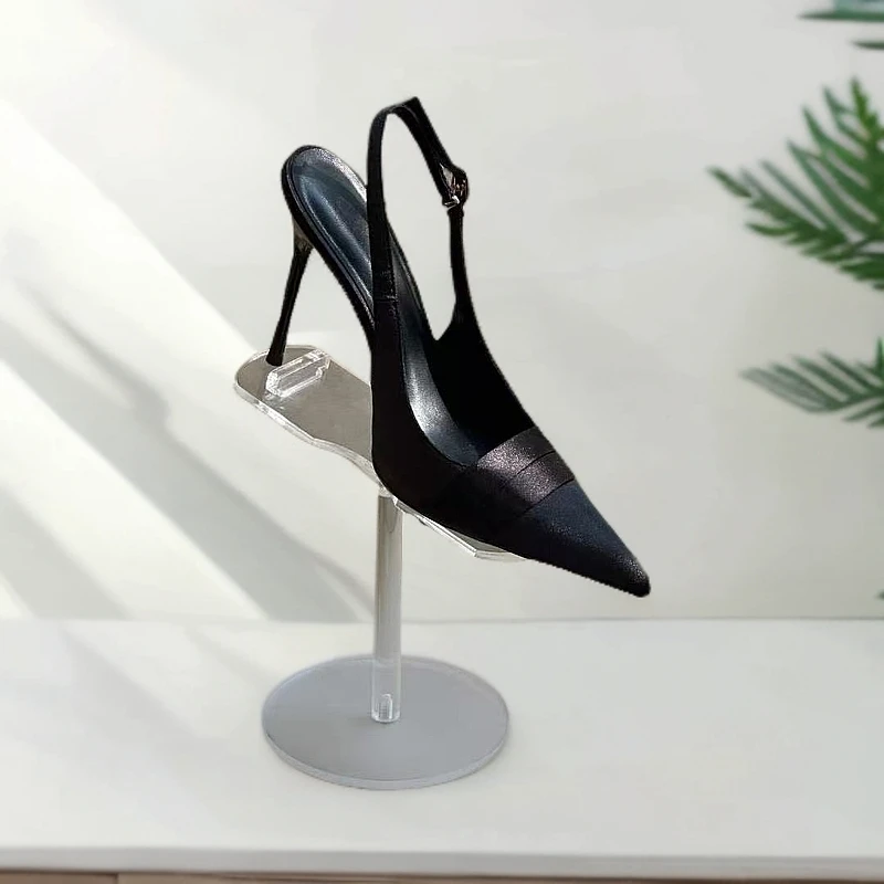 纳帕纹优雅平跟尖头低帮时装凉鞋气质单鞋细跟凉鞋黑色性感