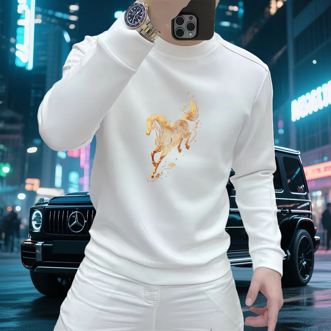 (马上有钱)个性重磅圆领卫衣痞帅修身休闲秋冬印花时尚男士潮流