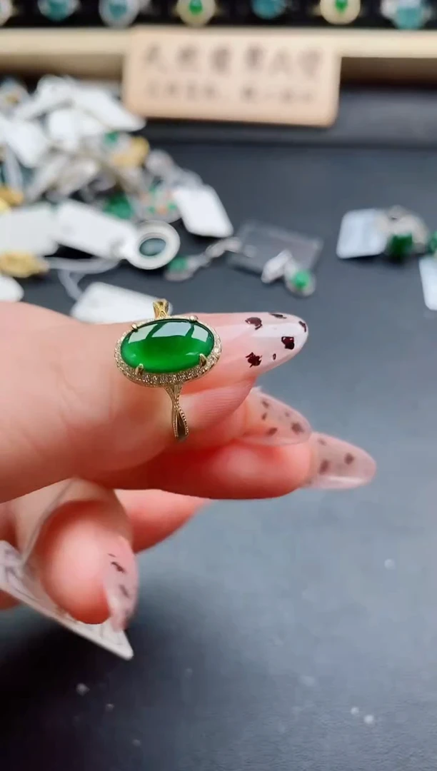 银S925镶嵌戒指翡翠1