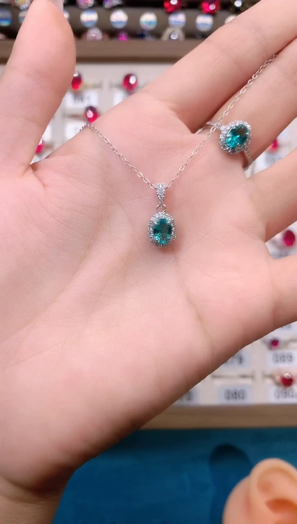 银S925镶嵌颈饰碧玺57白