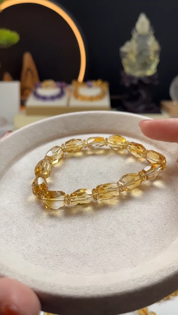 未镶嵌手链黄晶I****d天然黄水晶钻切设计手串